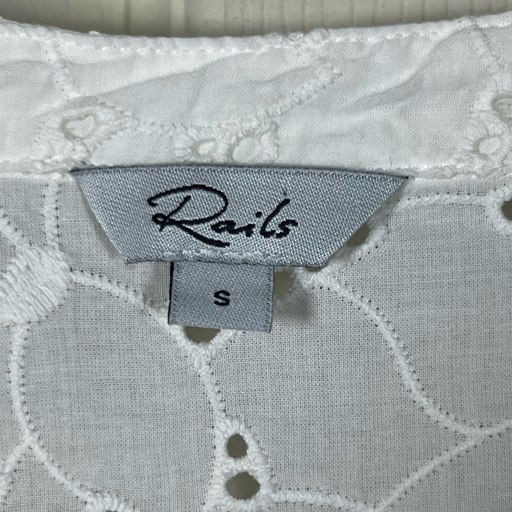 Rails Layla White Eyelet Dress Tiered Boho Mini Cotton Small - Picture 4 of 10